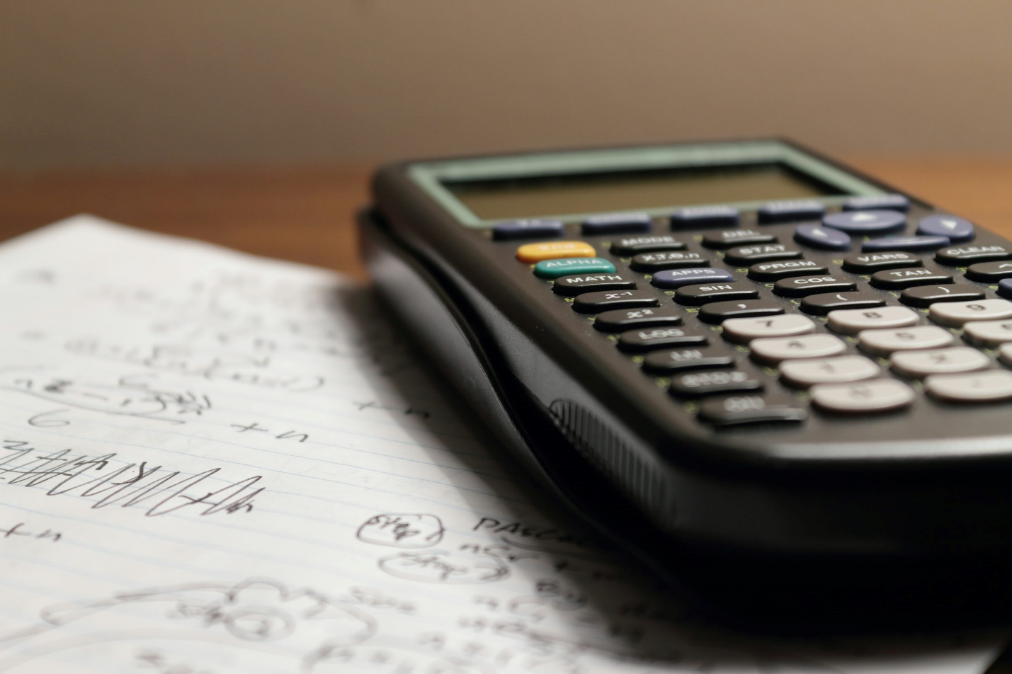 A calculator on a desk