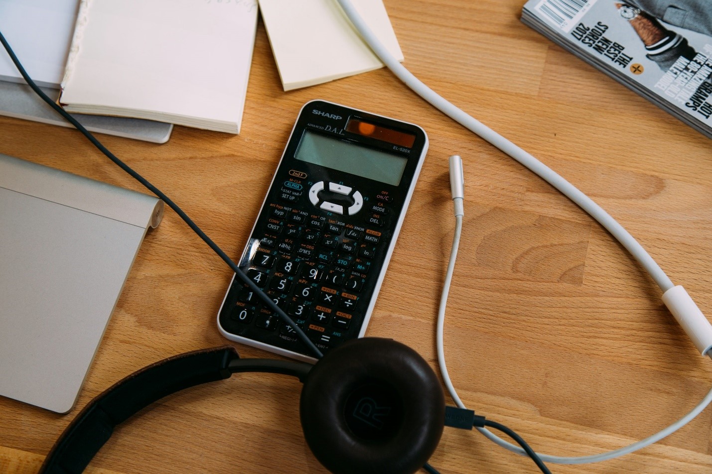 A calculator on a desk