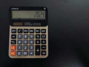 A calculator on a desk